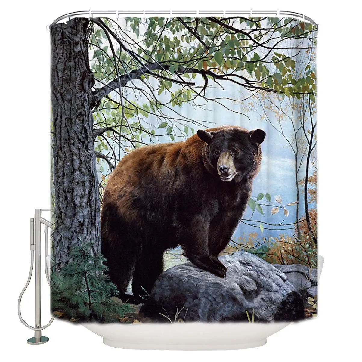 Shower Curtains Cute Bear Animal on The Tree Waterproof Polyester Fabric Curtain Liner for Home/Apartment/Dormitory | Дом и сад