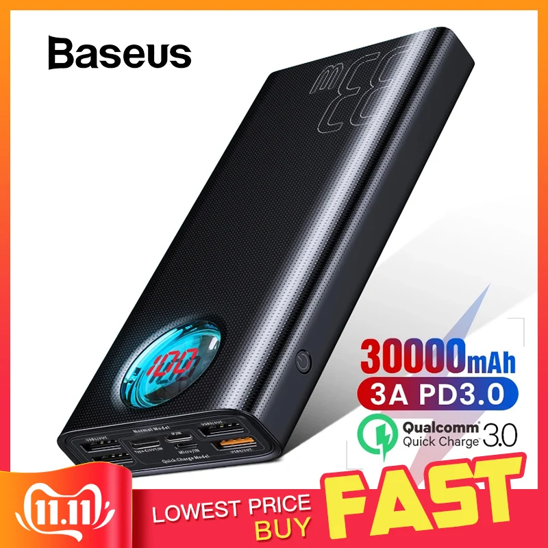Billige Baseus 30000mAh Power Bank USB C PD 3,0 Schnelle Lade + Quick Charge 3,0 Tragbare Externe Batterie für Samsung laptop Power