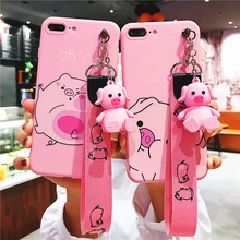 Милый кронштейн hello kitty Cat+ ремешок чехол для iPhone 7 Чехол Xs Max 6 8 Plus X Xr мультфильм розовый Kitty Мягкие ТПУ чехлы для телефонов