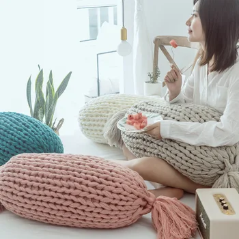 

Creative Confectionery Futon Pillow Nordic Design Handmade Wool Solid Color Cojines Decorativos Para Sofa Modern Home Decor