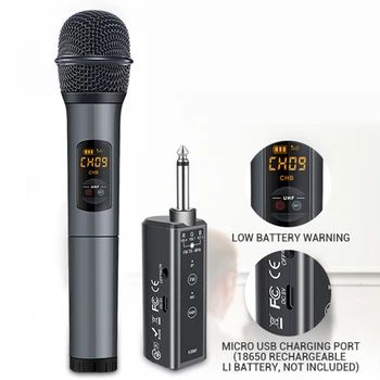 

Wireless bluetooth Microphone System with Rechargeable Receiver 1/4'' Output 10 Channel UHF Mic for KTV Speech Church Wedding