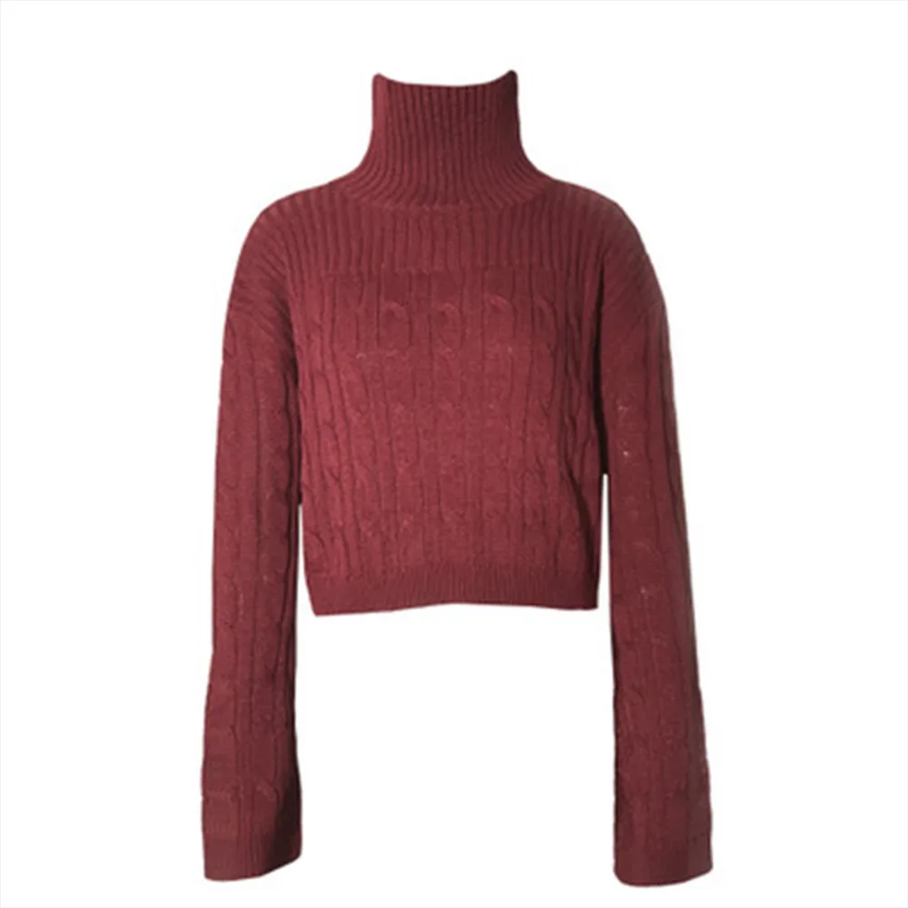 Осенне-зимний женский вязаный свитер с высоким воротом, шерстяной пуловер с длинным рукавом, теплая Женская одежда, джемпер, Топ