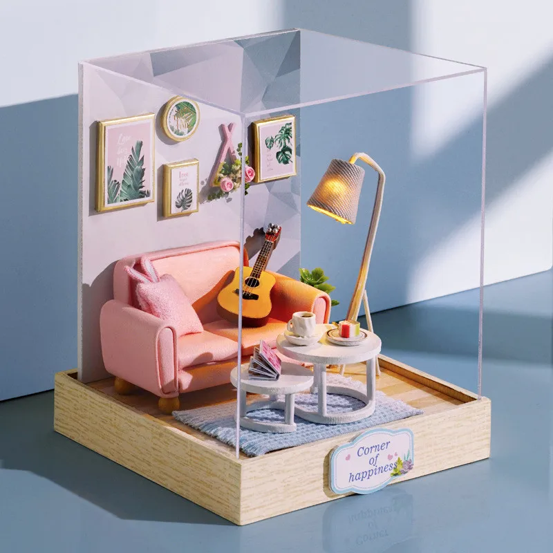 

wooden Doll House cute Miniature DIY Dollhouse pink Furniture set Wood House children Toys Gift Christmas gifts handmade