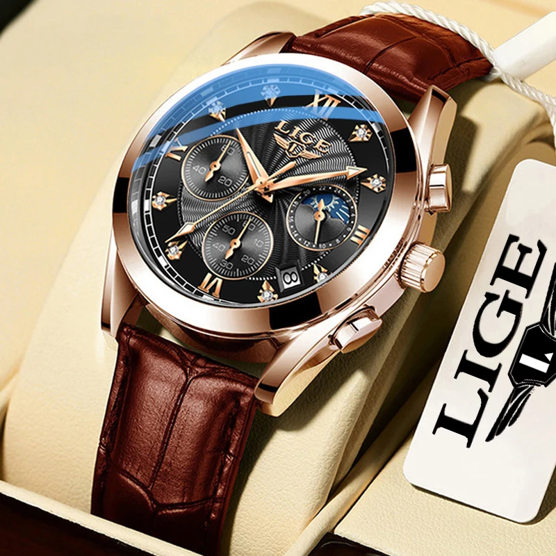 

Mens Watches LIGE 2020 NEW Top Brand Luxury Male Clocks Date Sport Military Clock Leather Strap Quartz Business Men Watch Gift