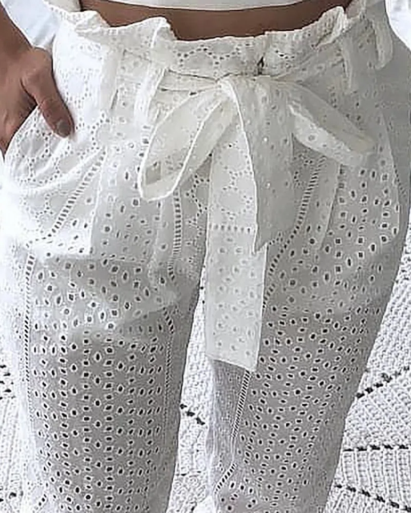 Женская мягкая сумка на талии Broderie кружевные повседневные брюки женские свободные белые брюки