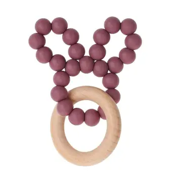 

Baby Bunny Ear Teether Organic Wood & BPA-Free Silicone Teething Rattle Toy 63HE
