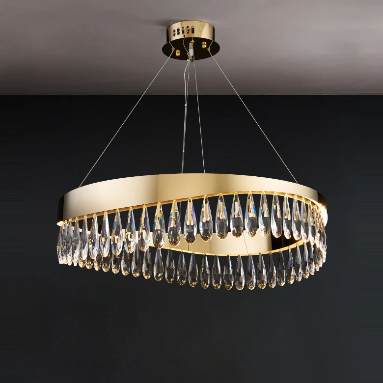 LED Postmodern Crystal Stainless Steel Golden Designer Chandelier Lighting Lustre Suspension Luminaire Lampen For Dinning Room