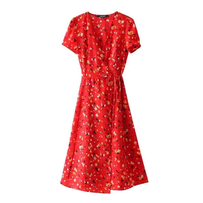 Женское платье Vestidos винтажные платья в горошек Nw дамские Модные платья с v-образным вырезом и коротким рукавом с поясом на шнуровке модное летнее платье Сарафан - Цвет: R