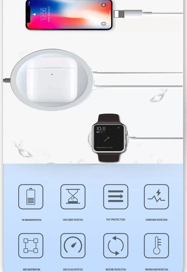 3 в 1 магнитное Беспроводное зарядное устройство для Airpods Apple Watch Series 1 2 3 4 кабель для быстрой зарядки для iPhone 6S 7 8 Plus X XS MAX iPad