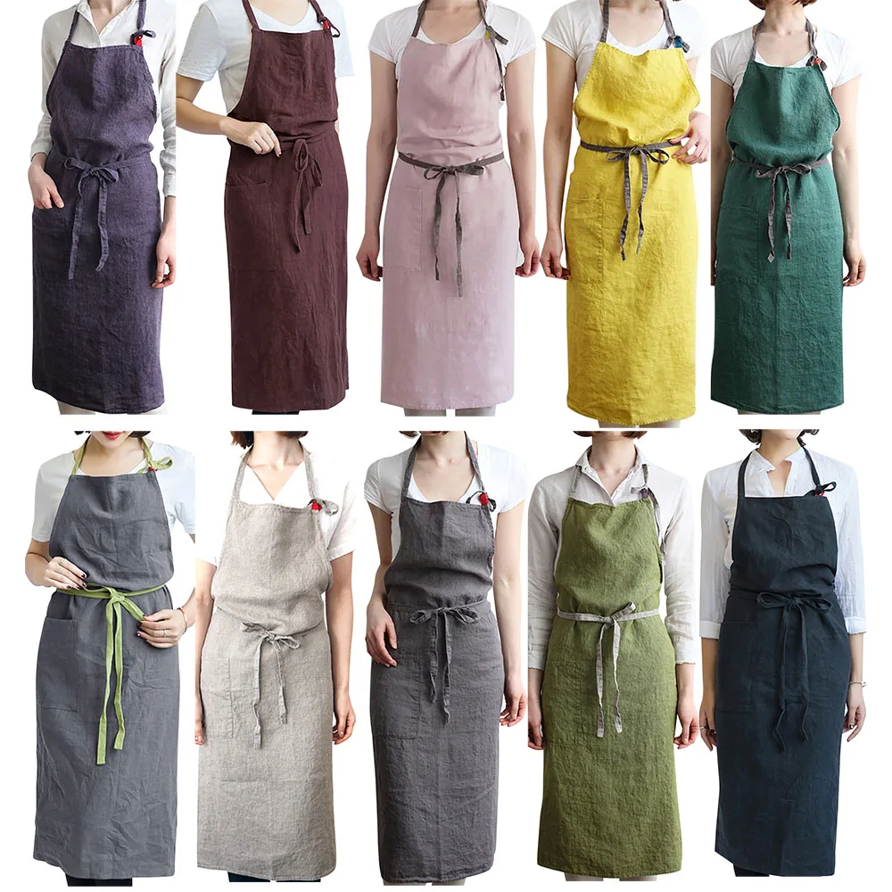 

BAVER Premium Fashion Handmade Japanese Style Linen Apron with Packets for Kitchen Coffee Shop Waiter Studio dress