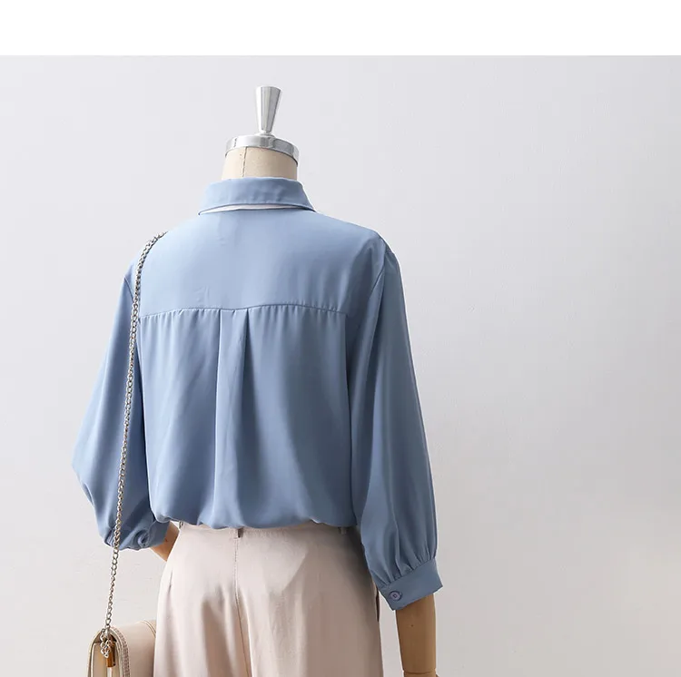 chiffon bow neck women blouse and shirts solid half-sleeved solid office lady elegant shirts outwear tops