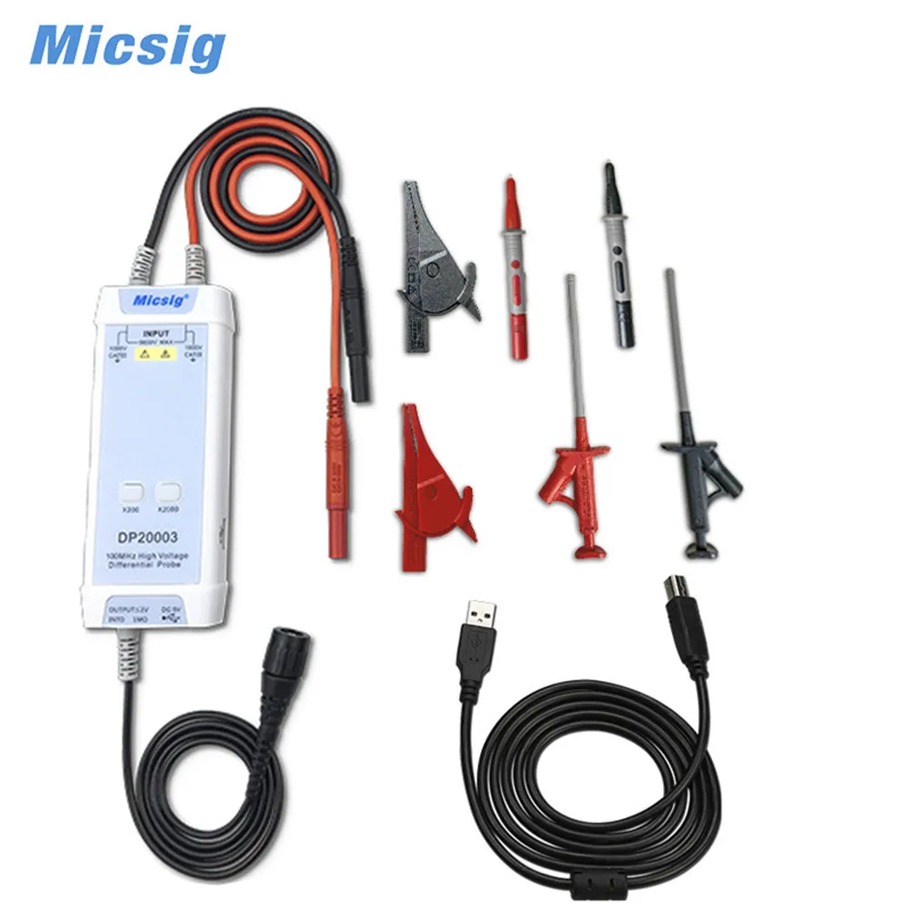 

Micsig Brand Oscilloscope 5600V 100MHz High Voltage Differential Probe DP20003 kit 3.5ns Rise Time 200X / 2000X Attenuation Rate