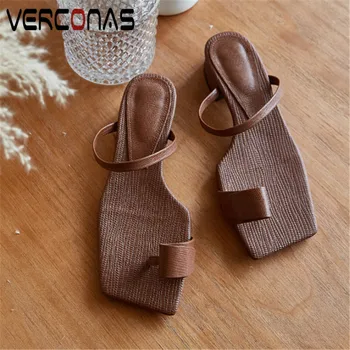 

VERCONAS 2020 Sexy Woman Sandals Woman Pumps Woman Slippers Genuine Leather New Arrival Square Toe Square High Heels Shoes Woman