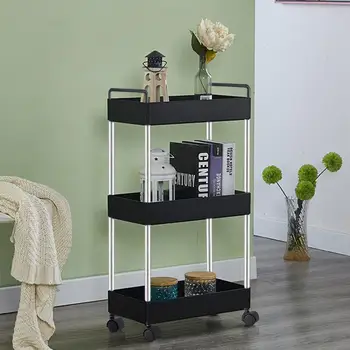 

Rolling Storage Cart 3-Tier Mobile Shelving Unit Bathroom Carts with Handle for Kitchen Bathroom Laundry Room,Black