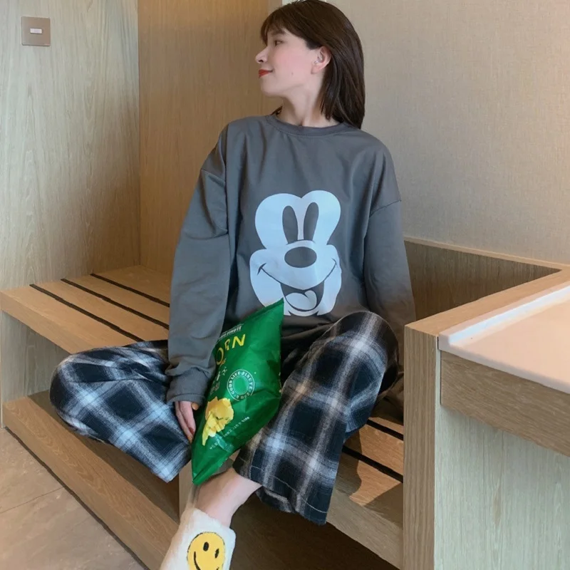 Pajamas Cartoon Cute Pooh Long-sleeved Pajamas Spring And Autumn Women's New Casual Loose  Round Neck Home Wear Outer Wear