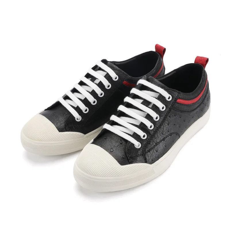 

Authentic Exotic Ostrich Skin Black White Men Casual Flat Sneaker Shoes Genuine Cow Leather Insole Male Lace-up Vulcanized Shoes