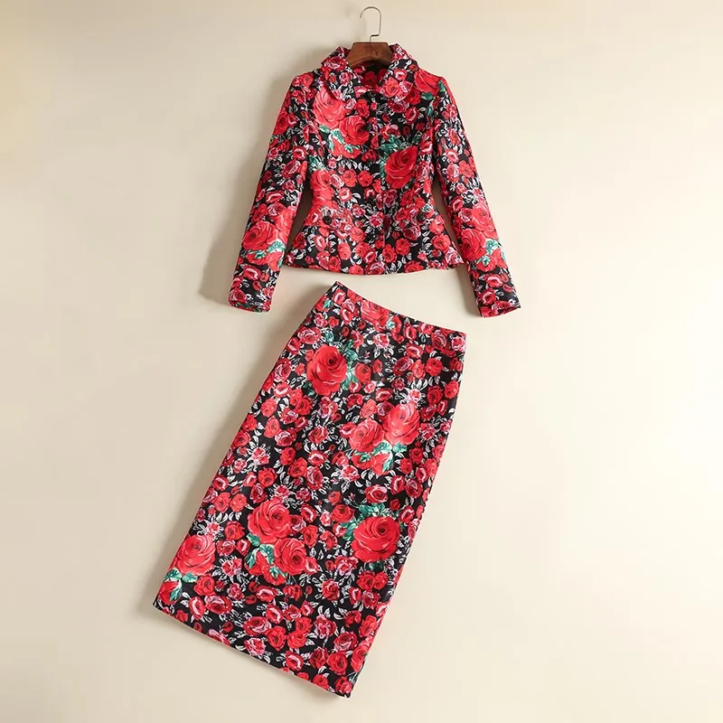 

Runway Designer Set 2019 High Quality Spring Autumn Women Suits Long Sleeve Print Coat+ Skirt Two-piece Sets NP0701N