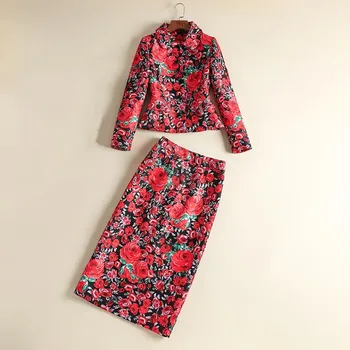 

Runway Designer Set 2020 High Quality Spring Autumn Women Suits Long Sleeve Print Coat+ Skirt Two-piece Sets NP0701N