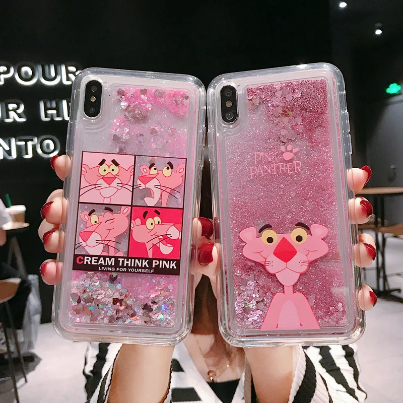 

Glitter Cute Pink Panther Liquid Phone Case For OPPO A9 2020 A11X Nail polish Quicksand For OPPO A5 2020 Protective Cover Case