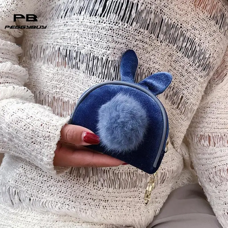 Женский маленький кошелек для монет модный клатч с заячьими ушками бумажник для денег и карт брелок