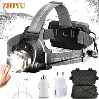 

IP65 Waterproof Headlight Super Bright LED Headlamps 18650 USB Rechargeable Led Head Lamp with 4 Modes and Adjustable Headband