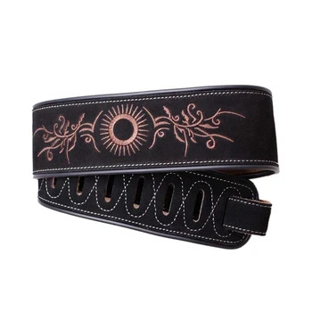 

Double Frosted Leather Electric Guitar Strap Nubuck Leather Bass Straps Chinese Embroidery Anti-Crease Super Soft Durable-Sunflo