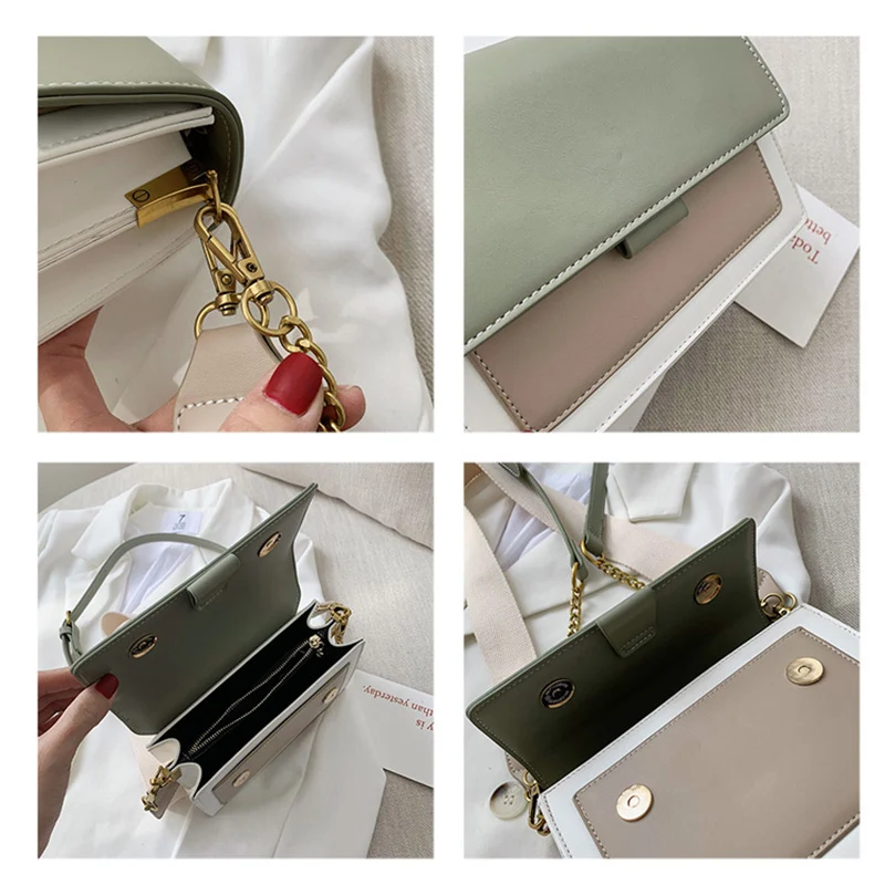 LEFTSIDE Contrast color Leather Crossbody Bags For Women 2021 Travel Handbag Simple Shoulder Simple Bag Ladies Cross Body Bag
