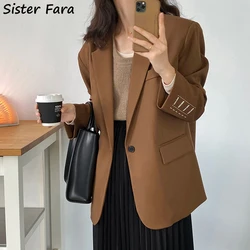 Irmã fara primavera outono manguito bordado blazer entalhado elegante blazers casuais senhoras único botão blazer casaco