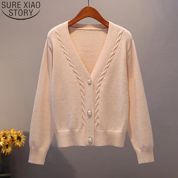 

Elegant Sweater Cardiagn Women Sweaters 2020 New Fashion Solid 4 Colors Korean V-neck Loose Knitted All-match Sweater 10981