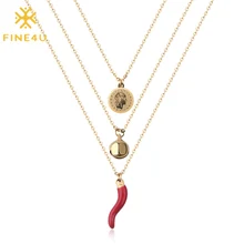FINE4U N447 Многослойные Кулоны из нержавеющей стали с монетными шариками красного цвета, ожерелья для женщин и девочек, подарки, изысканные ювелирные изделия