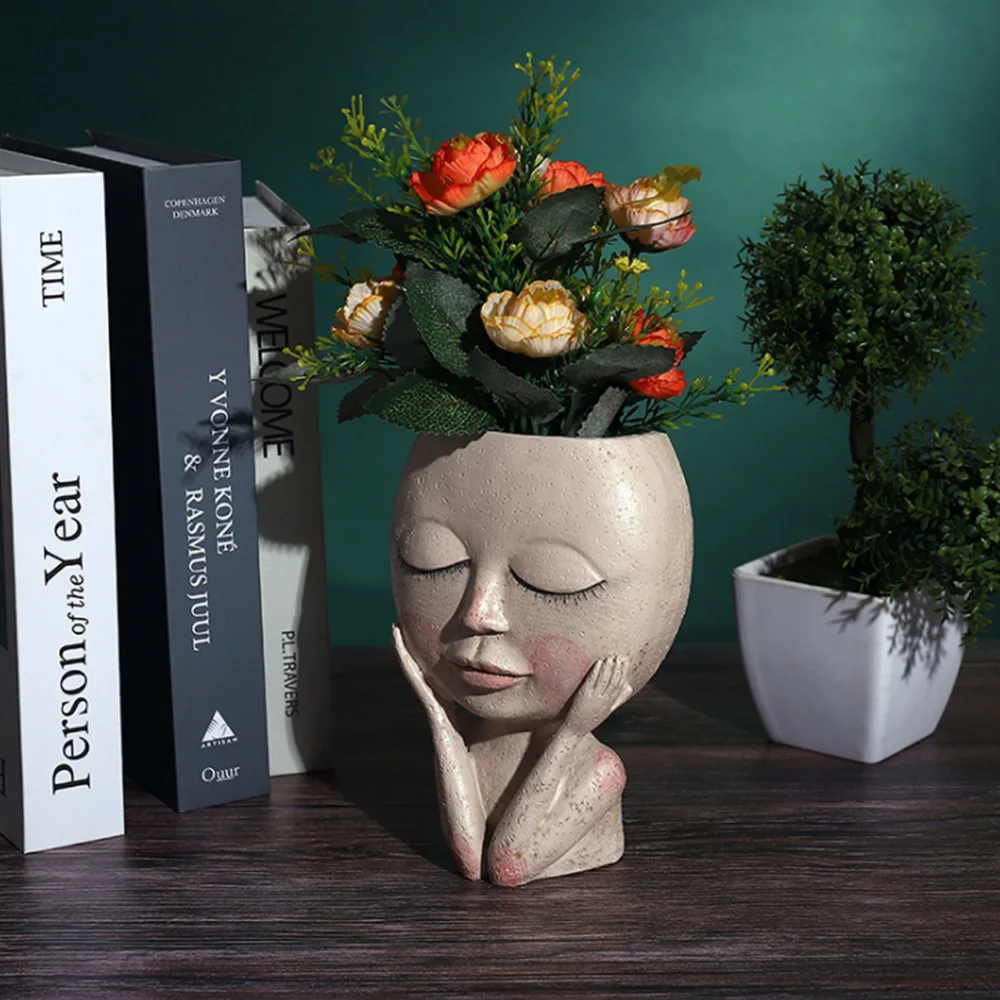 Flower Pot Character Human Face Vase Resin Succulent Plant Pots Abstract Portrait Tabletop Balcony Micro Landscape Ornament | Дом и сад