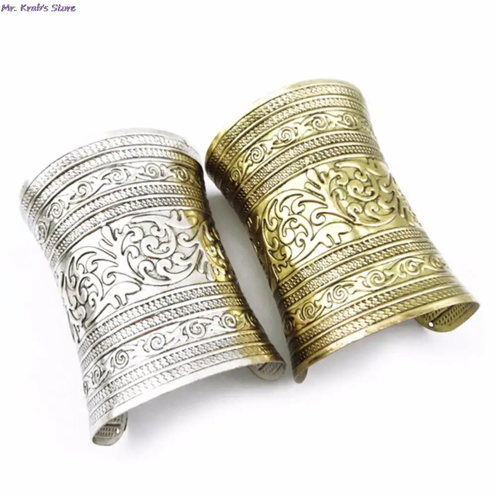 1 Pc Punk Women Metallic Gothic Long Wide Bracelet Adjust Gifts Vintage Metal Cuff Curved Bangle For Lady Girl