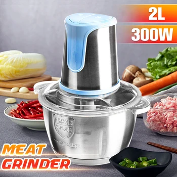 

2 Speeds Stainless Steel 2L Capacity Meat Grinder Chopper Mincer Food Processor Slicer Electric Automatic Mincing Machine 300W