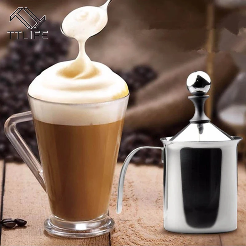 

2020 Hot Original 400ML/800ML Manual Milk Frother Stainless Steel Double Mesh Milk Creamer Milk Foam Mesh Coffee Foamer Creamer
