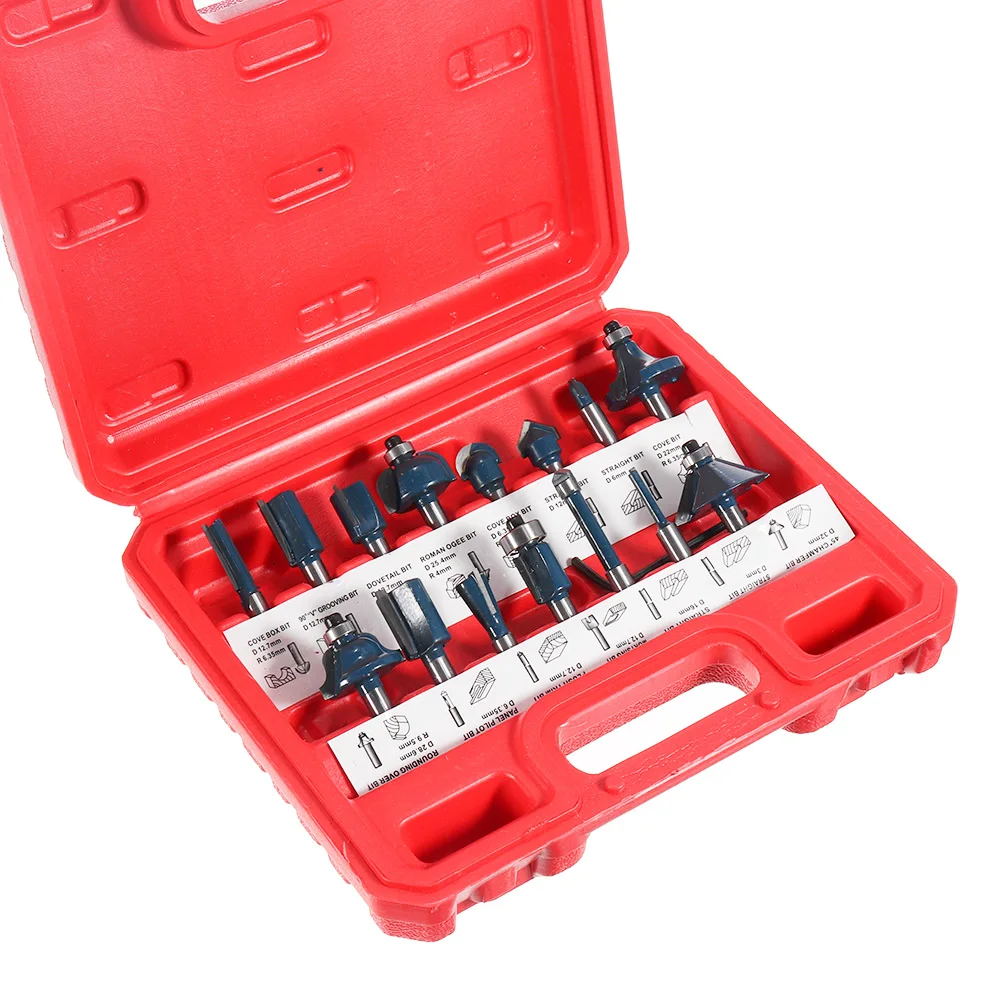 

12/15Pcs 1/4 Inch Shank Milling Cutters Router Bit Set Woodworking 6.35mm Shank Drill Bits Milling Cutter For Wood Cutting Tools
