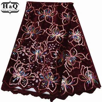 

African Velvet Lace Hollow Out Lace Dress 2019 French Tulle Lace Mix Beautiful Shiny Sequins Flowers Lace High Quality For Party