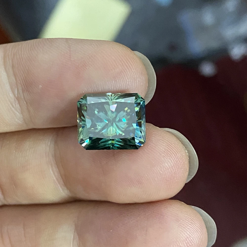 12 Carat Dark Green Lab Grown GRA Radiant Cut 12x16mm  Moissanite Gemstone for Man Fashion Ring Jewelry Making