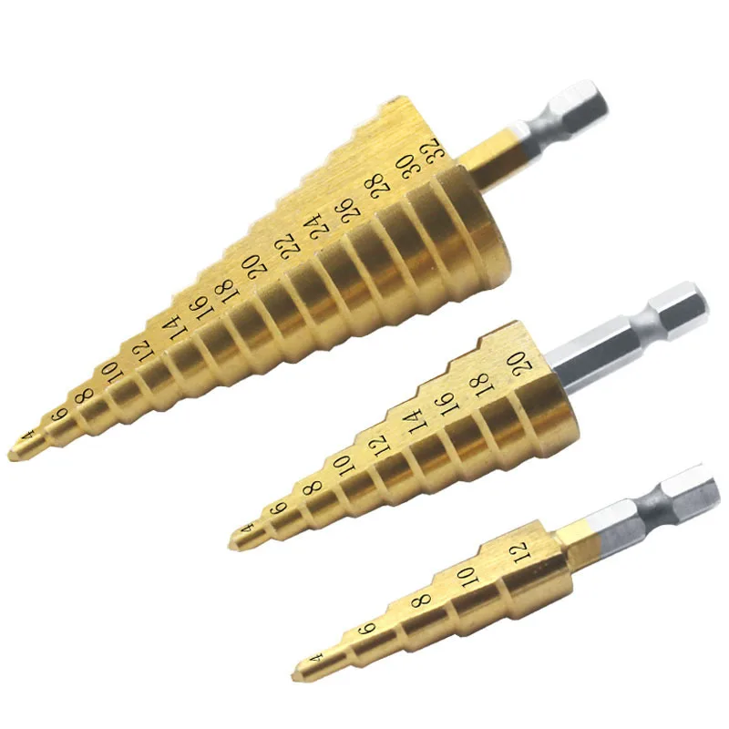 

4241 Material Hexagonal Shank Step Drill/Pagoda Drill Bit/Auger Bit Steel Plate Tapper 4-12 Single Bottle