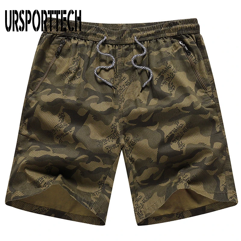 Ursporttech Mens Camouflage Shorts Summer Beach Zipper Secure Pocket