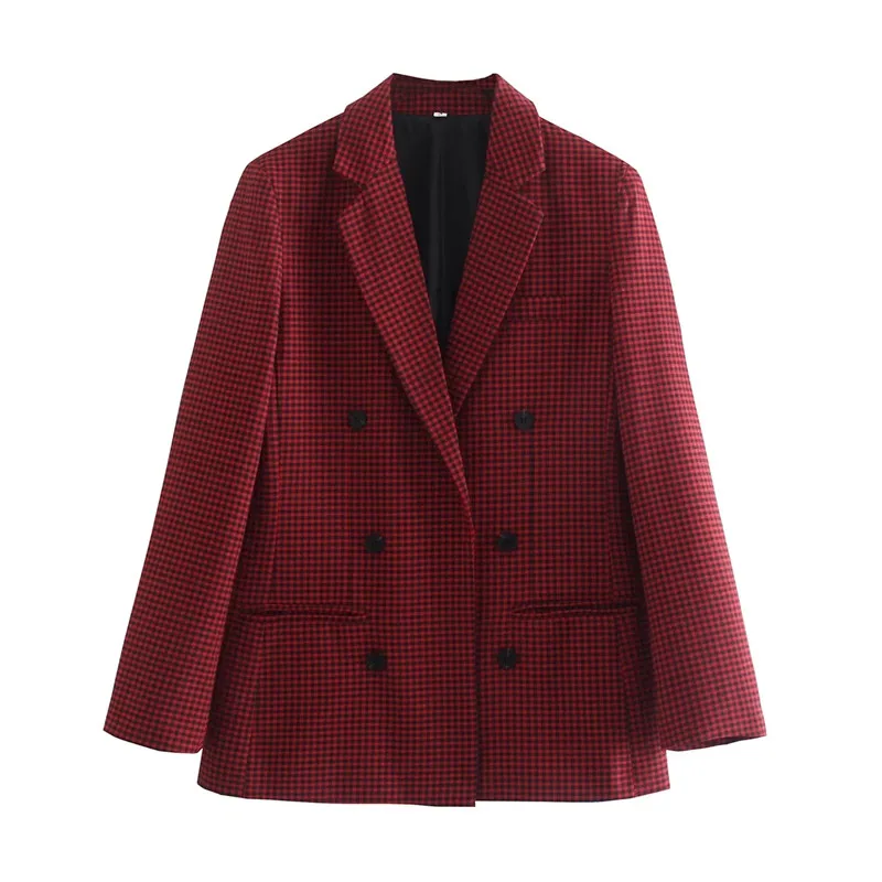 white short suit set TRAF Blue Pink Blazer Women Double Breasted Long Sleeve Jacket Woman Winter 2021 Fitted Coat Tweed Elegant Female Blazer womens suit set