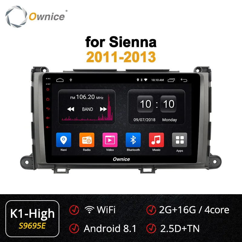 Owice 9 дюймов головное устройство автомобильный ПК Восьмиядерный Android 9,0 DVD gps навигация k3 k5 k6 для TOYOTA Sienna 2011 2012 2013 DSP 4G LTE SPDIF - Цвет: S9695 K1-High