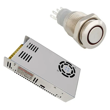 

12V Red LED Metal Switch Push Button Latching Momentary 16mm with 48V 12.5A 600W Switch Power Supply