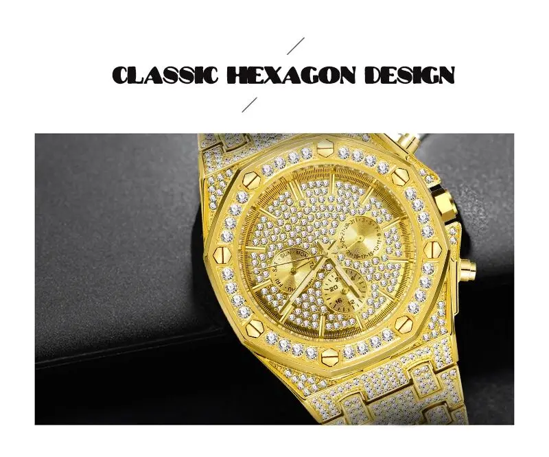 Free Dropshipping Big Men Watches 2020 Luxury Design Classic Waterproof Silver Bling Watch Stainless Steel Bracelet Wristwatch Clock 18K Gold Male Clock  (54)