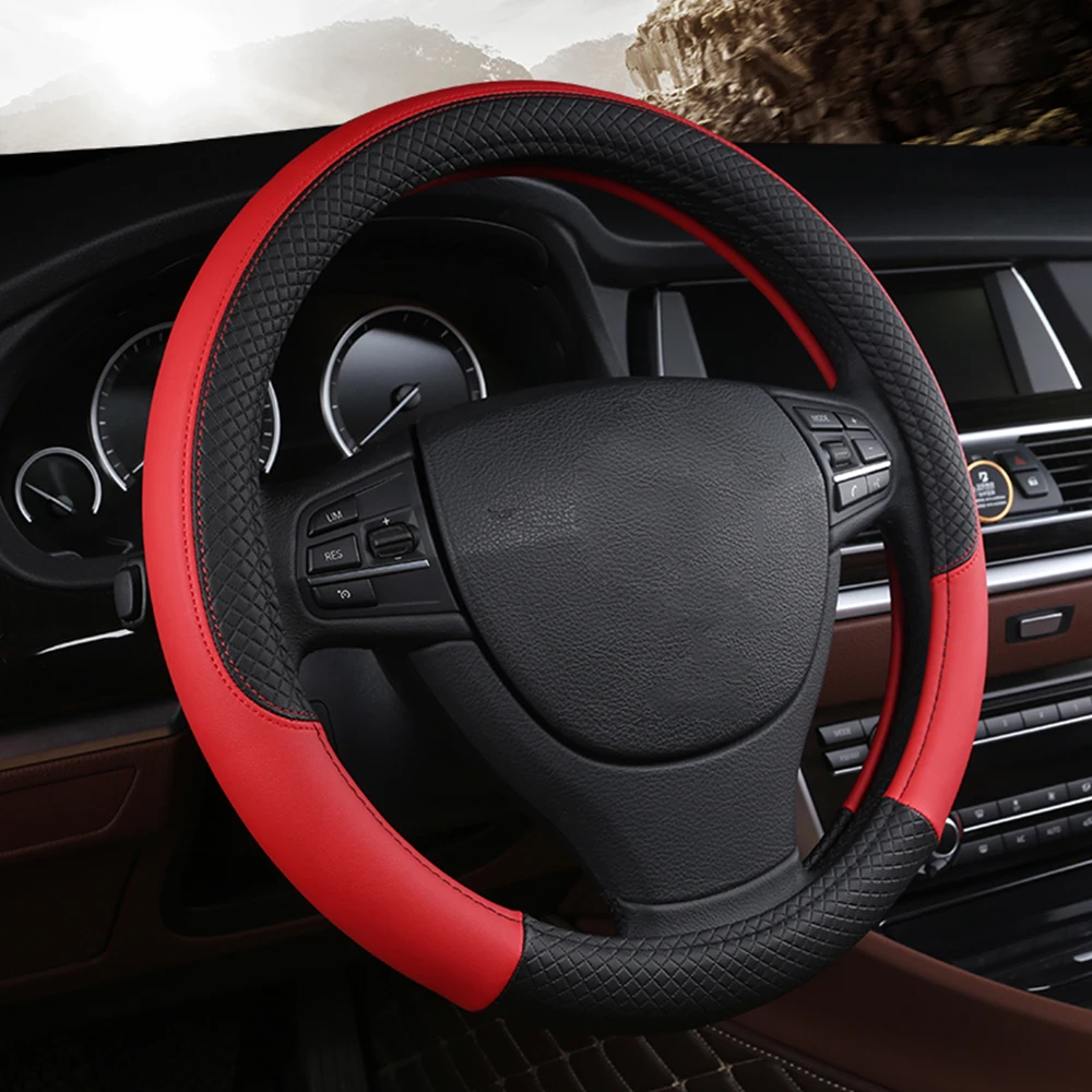 

38CM Universal Car Steering-wheel Cover PU Leather Car-styling Interior Accessories Steering Wheel Anti-Slip Wearable