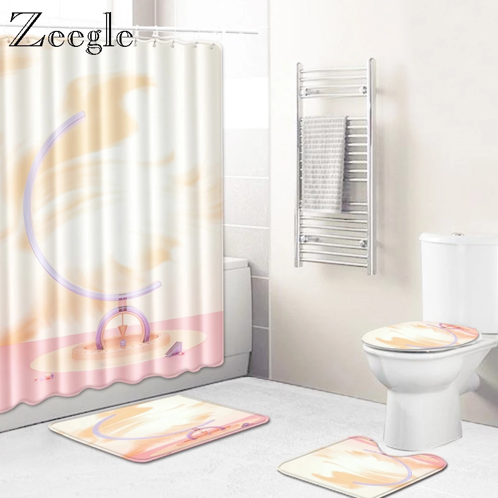 Zeegle Набор ковриков для ванной, занавеска для ванной комнаты, коврик для унитаза, коврик для ног, чехол для унитаза, водонепроницаемая занавеска для душа, 4 шт., набор для ванной