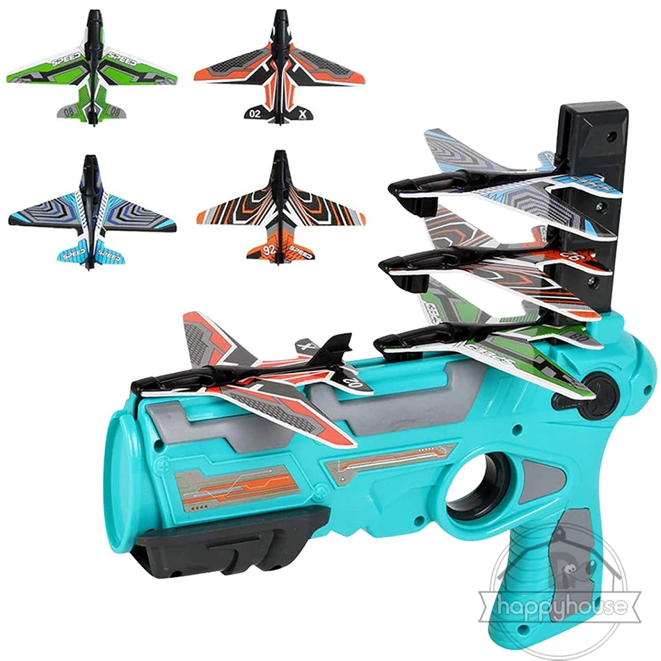 Glider Jet Airplane Toy w/ Spring Loaded Gun Launcher & Safety Foam Jet