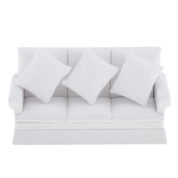

1/12 Mini Sofa Couch With Pillows Toy For Living Room Decor Accessory White