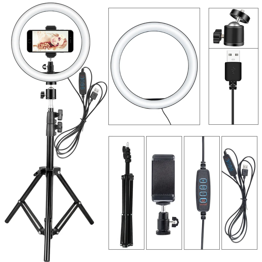 

Selfie Ring Light hoop light to make tik tok Dimmable Youtube Video Live Photo Studio Light With Phone Holder USB Plug Tripod