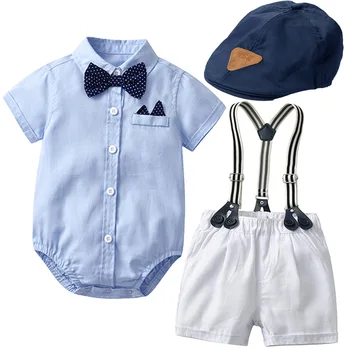 

Summer New Style CHILDREN'S Suit Male Baby Gentleman Romper Set Short Sleeve Shorts Crawling Clothes + Hat
