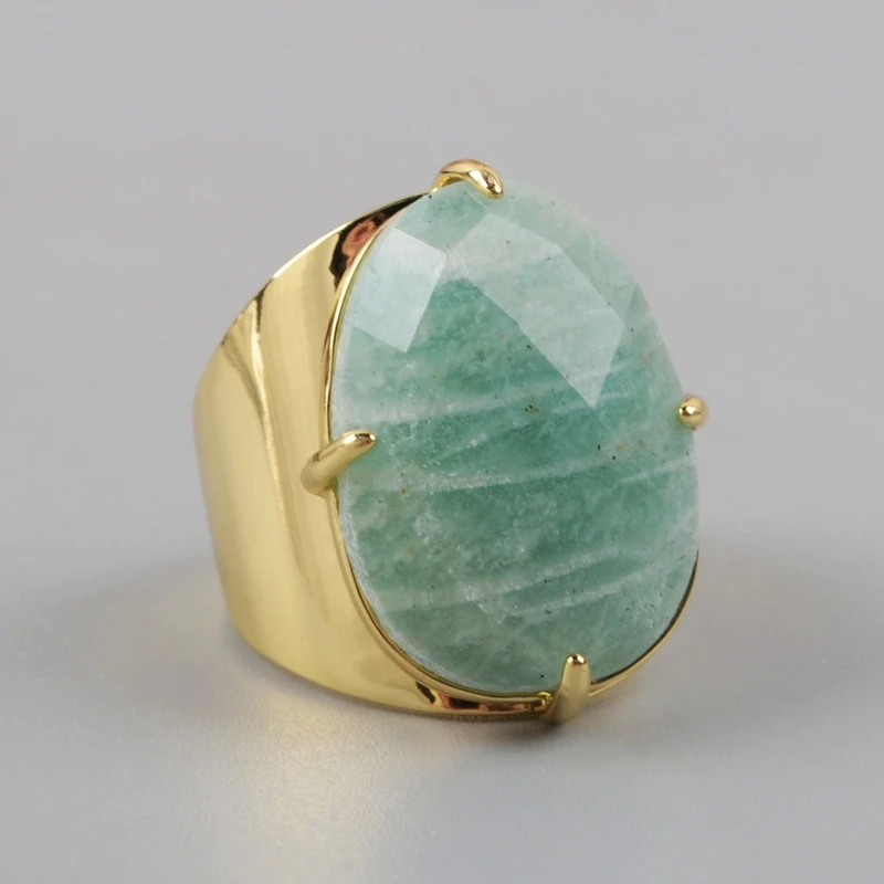 amazon stone-gold Обручальные кольца из натуральных камней Амазонит в форме яйца, розовый опал, Агаты, ювелирные изделия, граненые золотые кольца, бирюзовые женские кольца ZG0321 - Цвет основного камня: amazon stone-gold